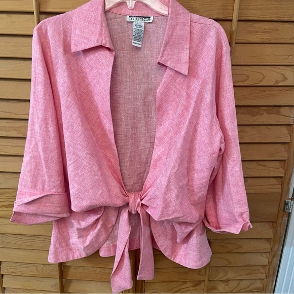Mishca Collection Linen/Viscose Blend Women’s Pink Wrap Tie Jacket Size L Spring - Picture 13 of 13